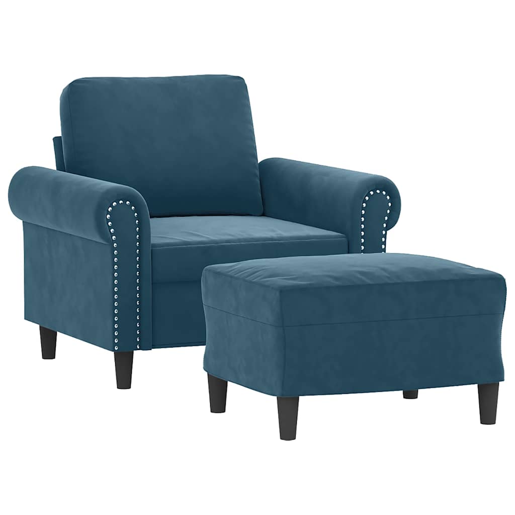 Fauteuil avec repose-pied Bleu 60 cm Velours - XIOS