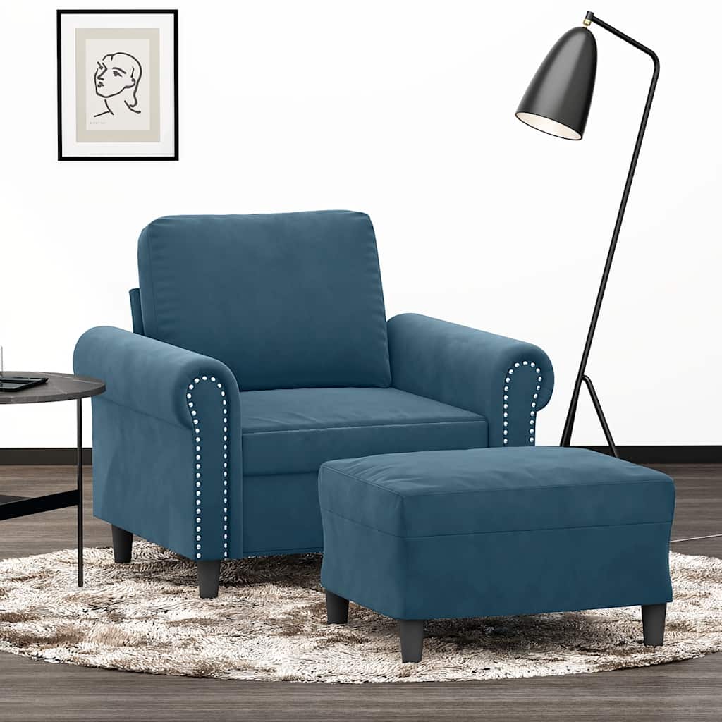 Fauteuil avec repose-pied Bleu 60 cm Velours - XIOS