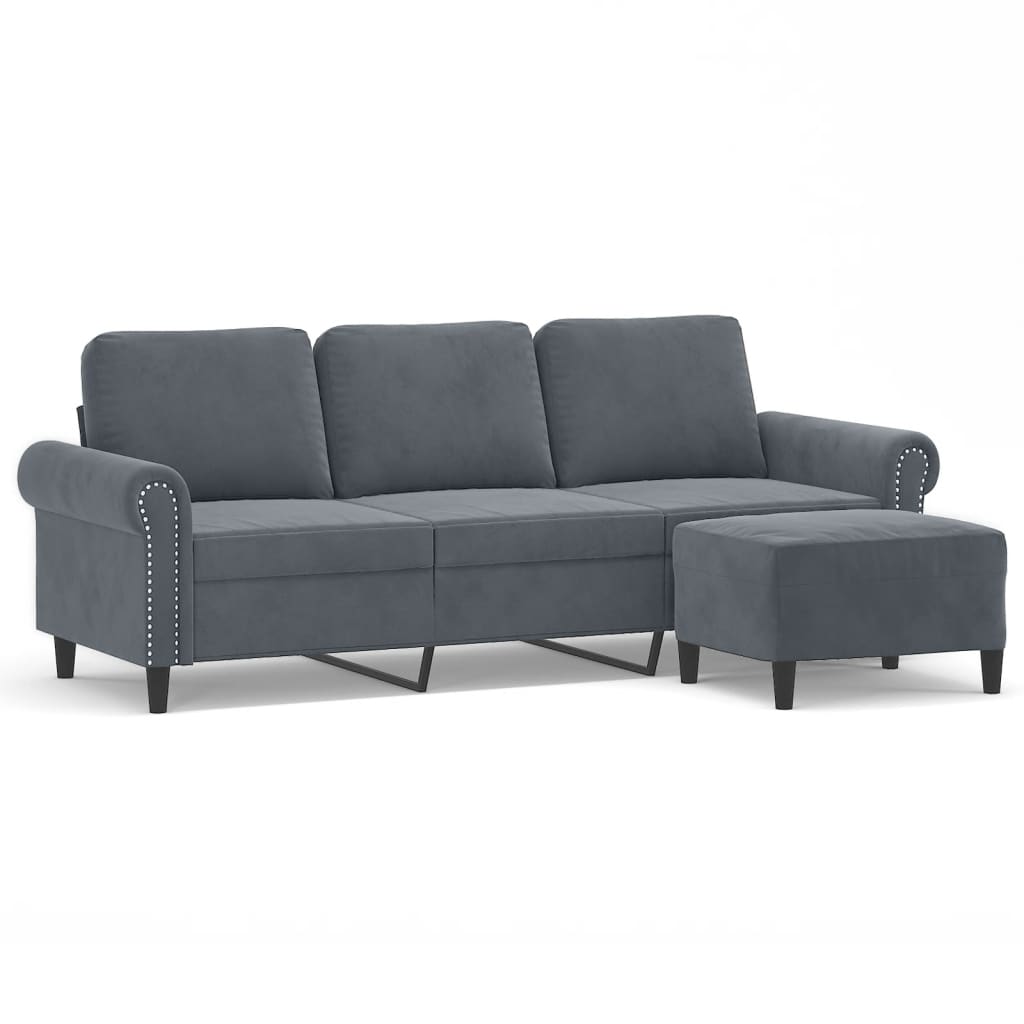 Canapé à 3 places avec repose-pieds Gris foncé 180 cm Velours - XIOS
