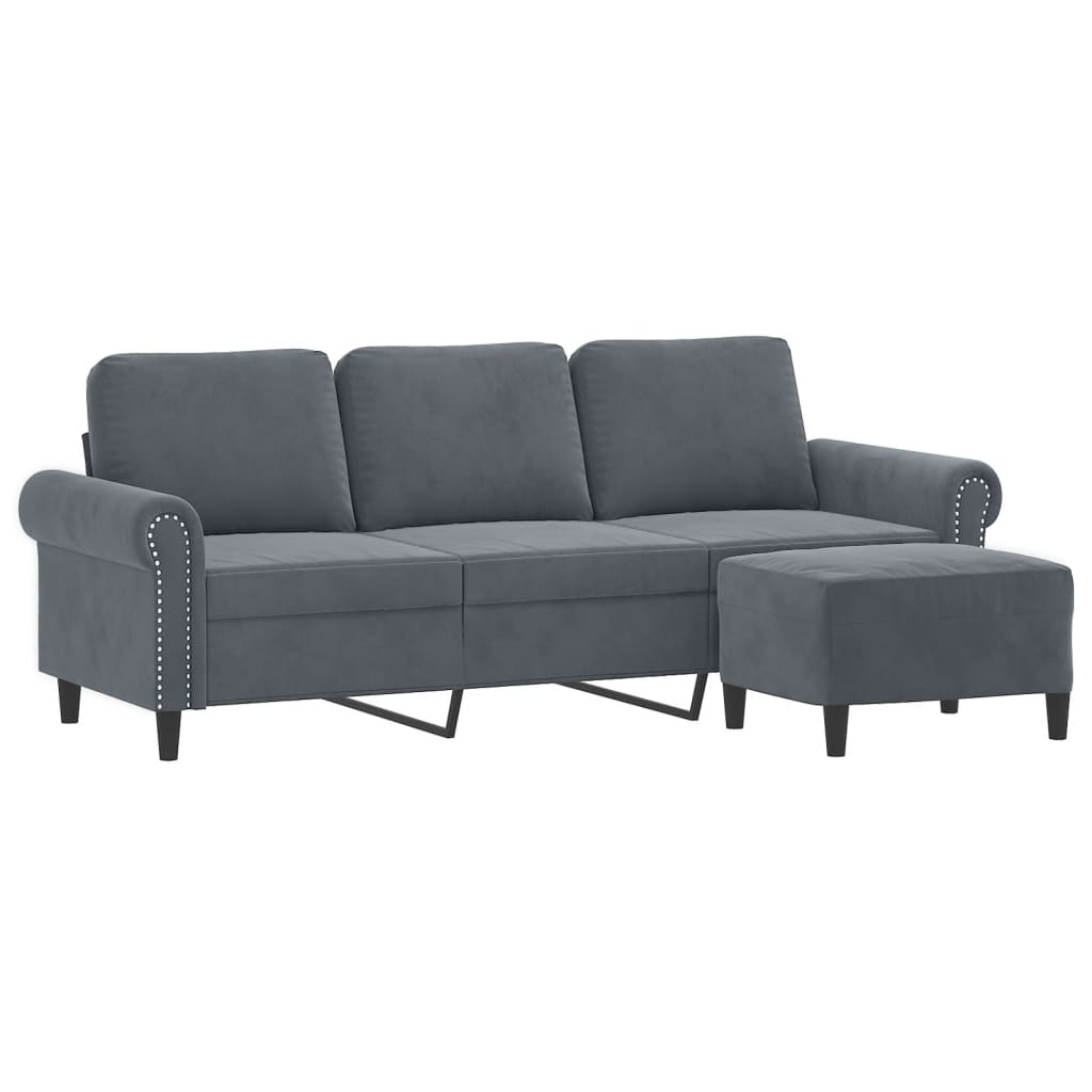 Canapé à 3 places avec repose-pieds Gris foncé 180 cm Velours - XIOS