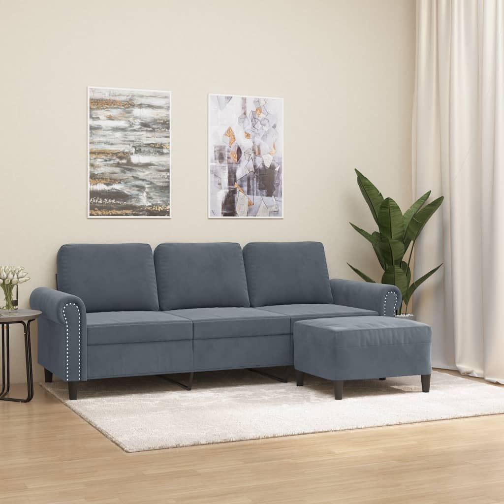 Canapé à 3 places avec repose-pieds Gris foncé 180 cm Velours - XIOS