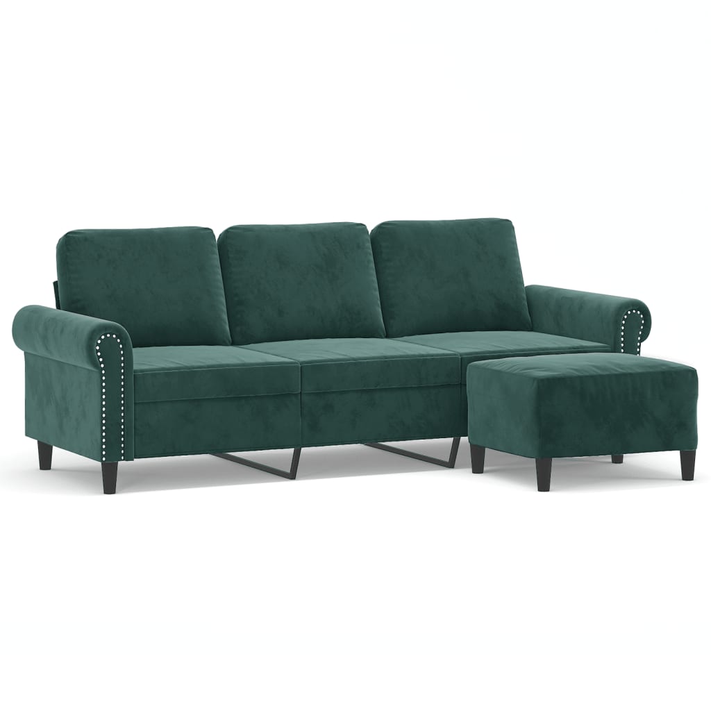 Canapé à 3 places avec repose-pieds Vert foncé 180 cm Velours