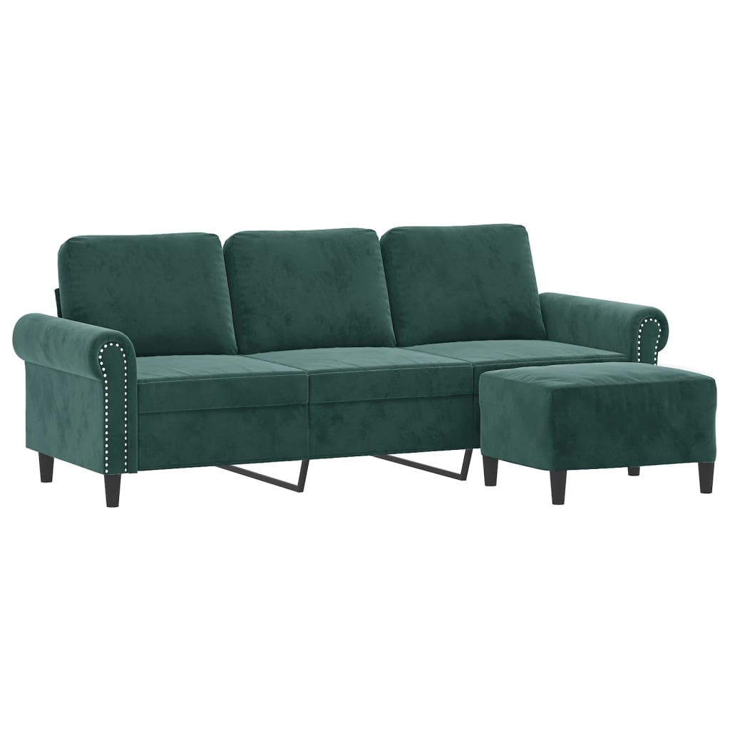 Canapé à 3 places avec repose-pieds Vert foncé 180 cm Velours