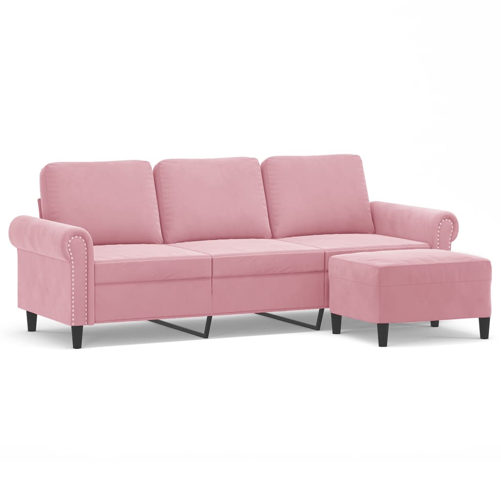 Canapé à 3 places avec repose-pieds Rose 180 cm Velours