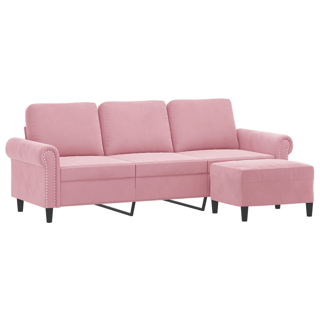 Canapé à 3 places avec repose-pieds Rose 180 cm Velours