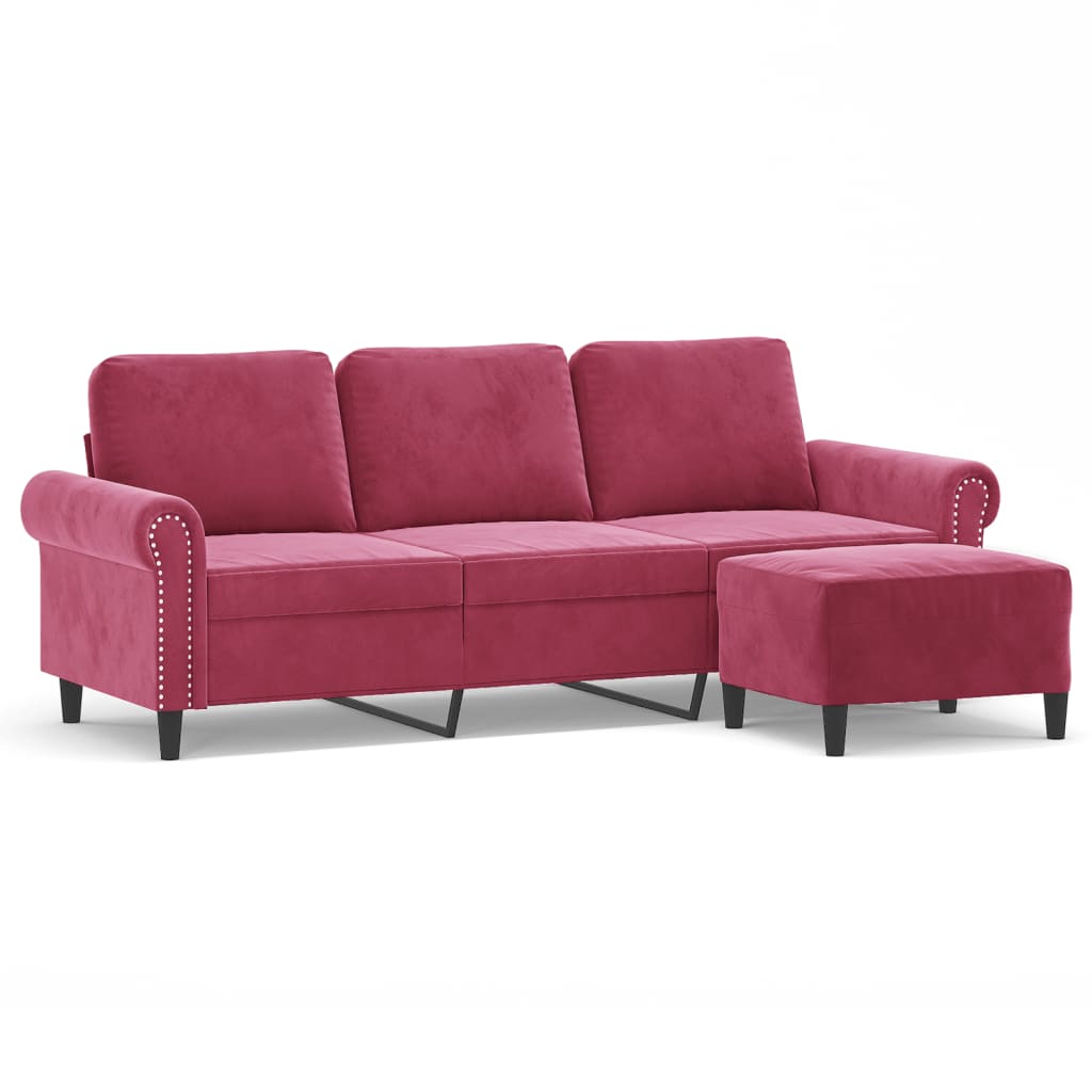 Canapé à 3 places et repose-pieds Rouge bordeaux 180 cm Velours - XIOS