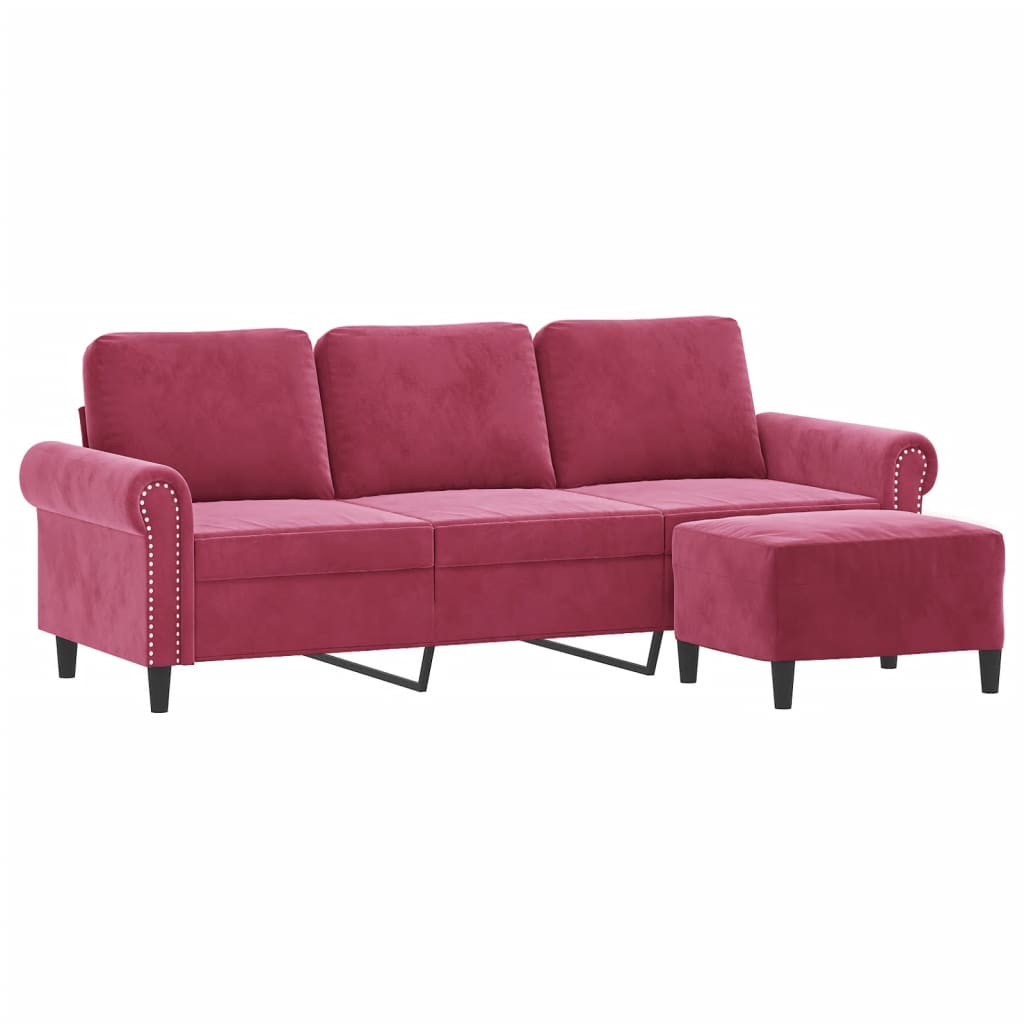 Canapé à 3 places et repose-pieds Rouge bordeaux 180 cm Velours - XIOS
