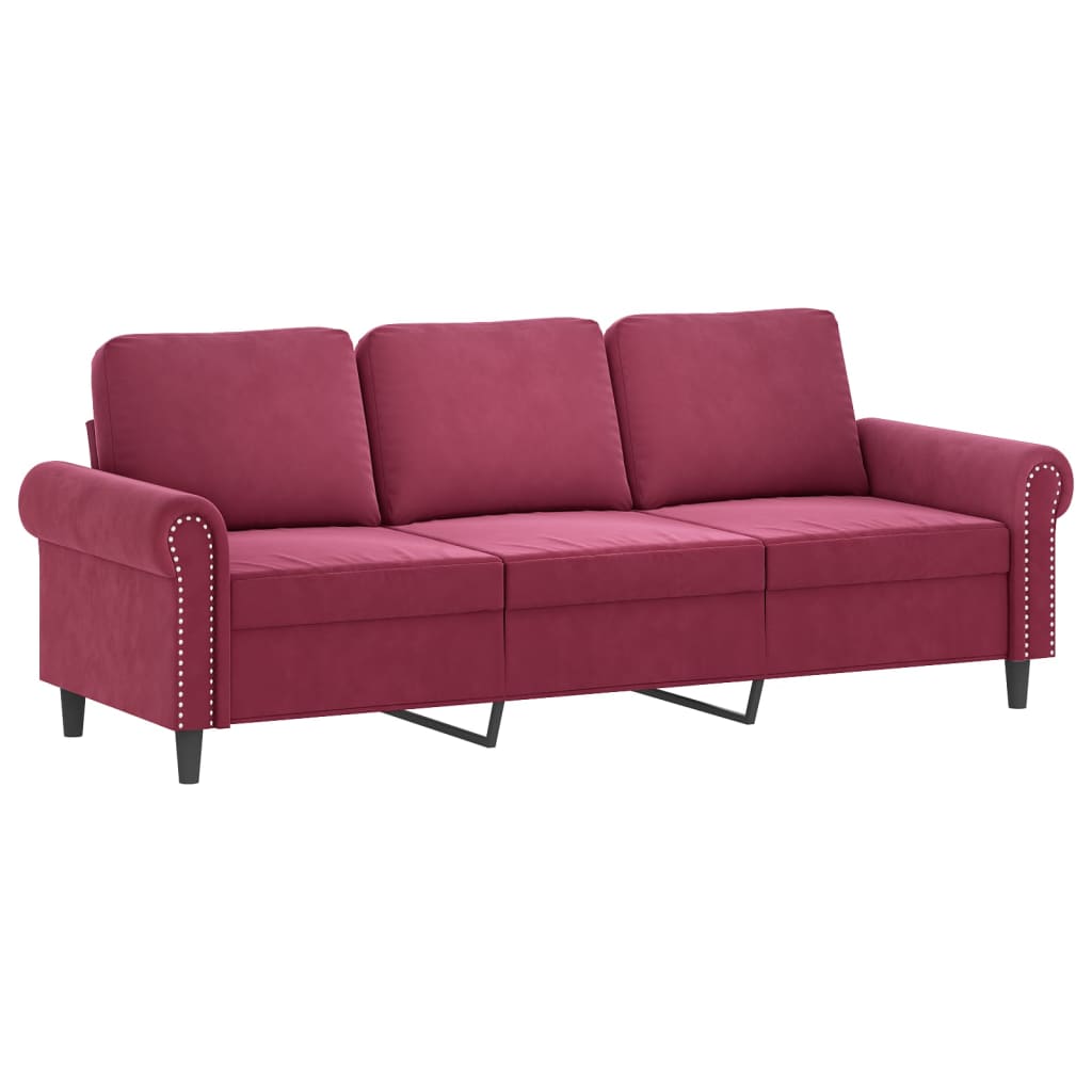 Canapé à 3 places et repose-pieds Rouge bordeaux 180 cm Velours - XIOS