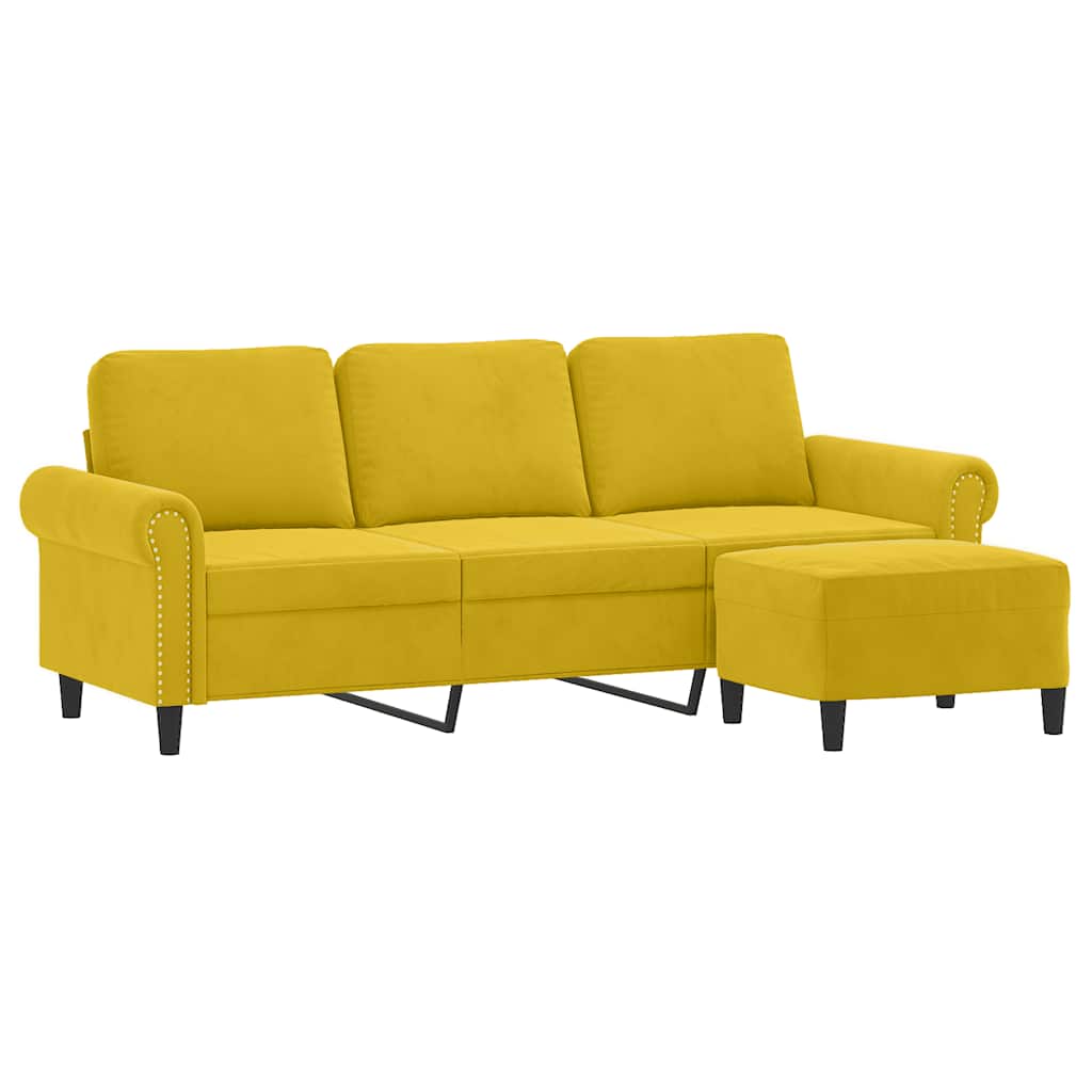 Canapé à 3 places avec repose-pieds jaune 180 cm velours