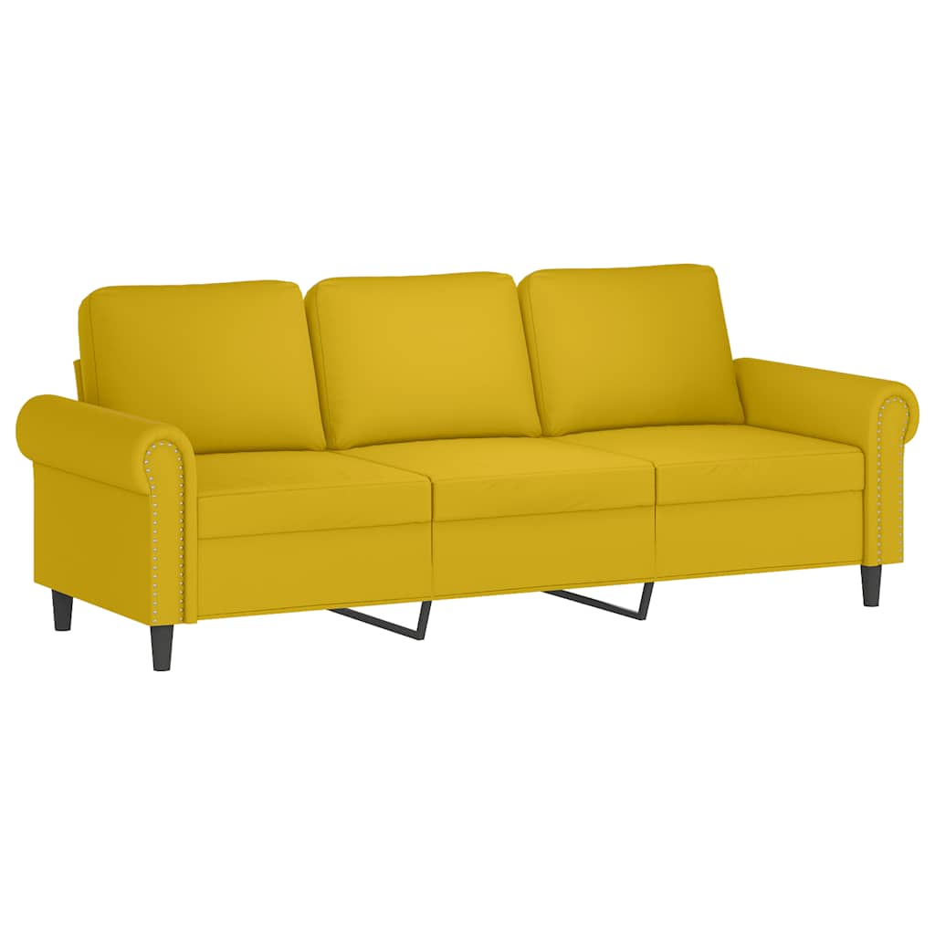 Canapé à 3 places avec repose-pieds jaune 180 cm velours