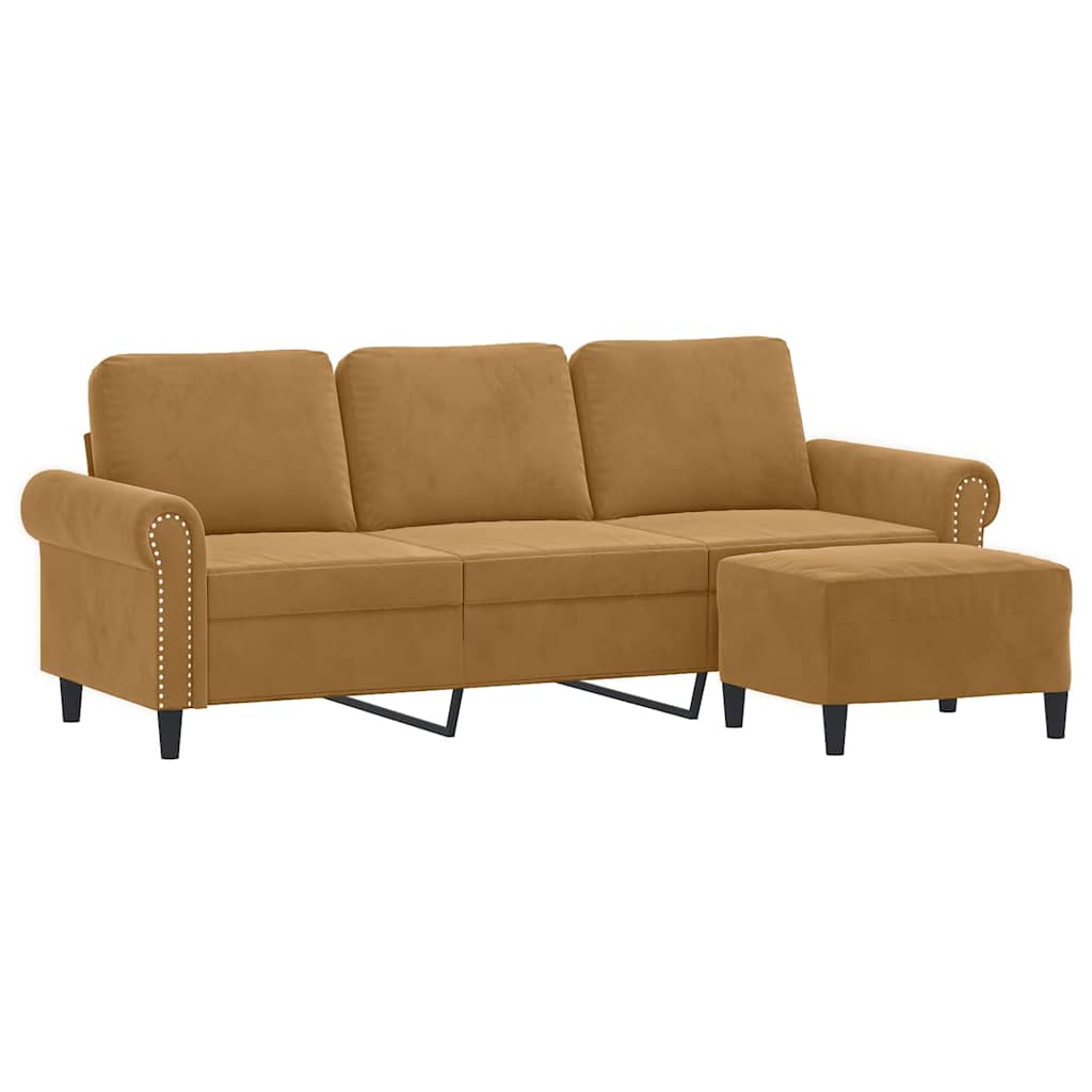 Canapé à 3 places avec repose-pieds Marron 180 cm Velours - XIOS