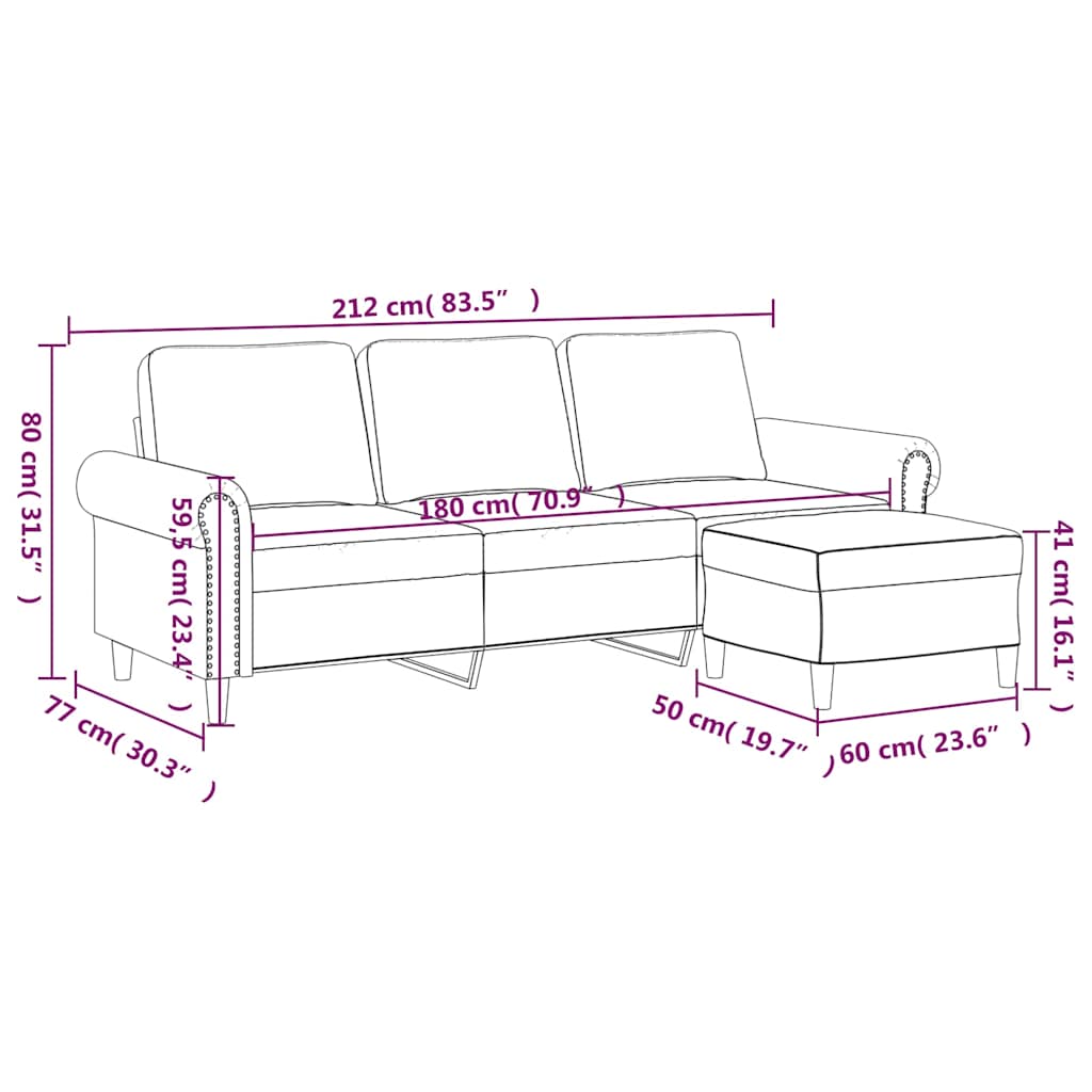 Canapé à 3 places avec repose-pieds Marron 180 cm Velours - XIOS