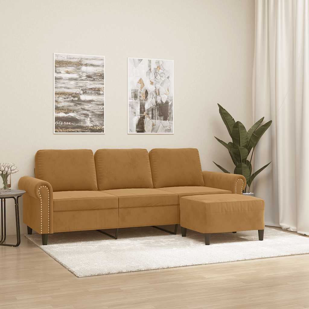 Canapé à 3 places avec repose-pieds Marron 180 cm Velours - XIOS
