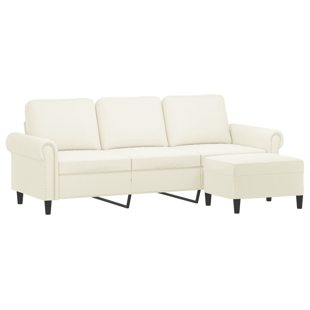 Canapé à 3 places avec repose-pieds Crème 180 cm Velours - XIOS