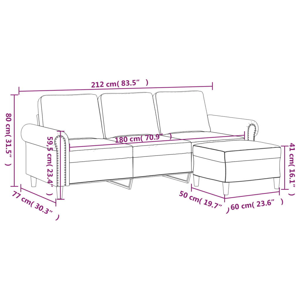 Canapé à 3 places avec repose-pieds Crème 180 cm Velours - XIOS