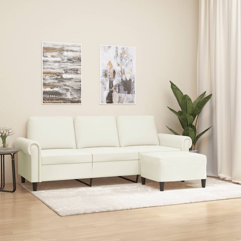 Canapé à 3 places avec repose-pieds Crème 180 cm Velours - XIOS