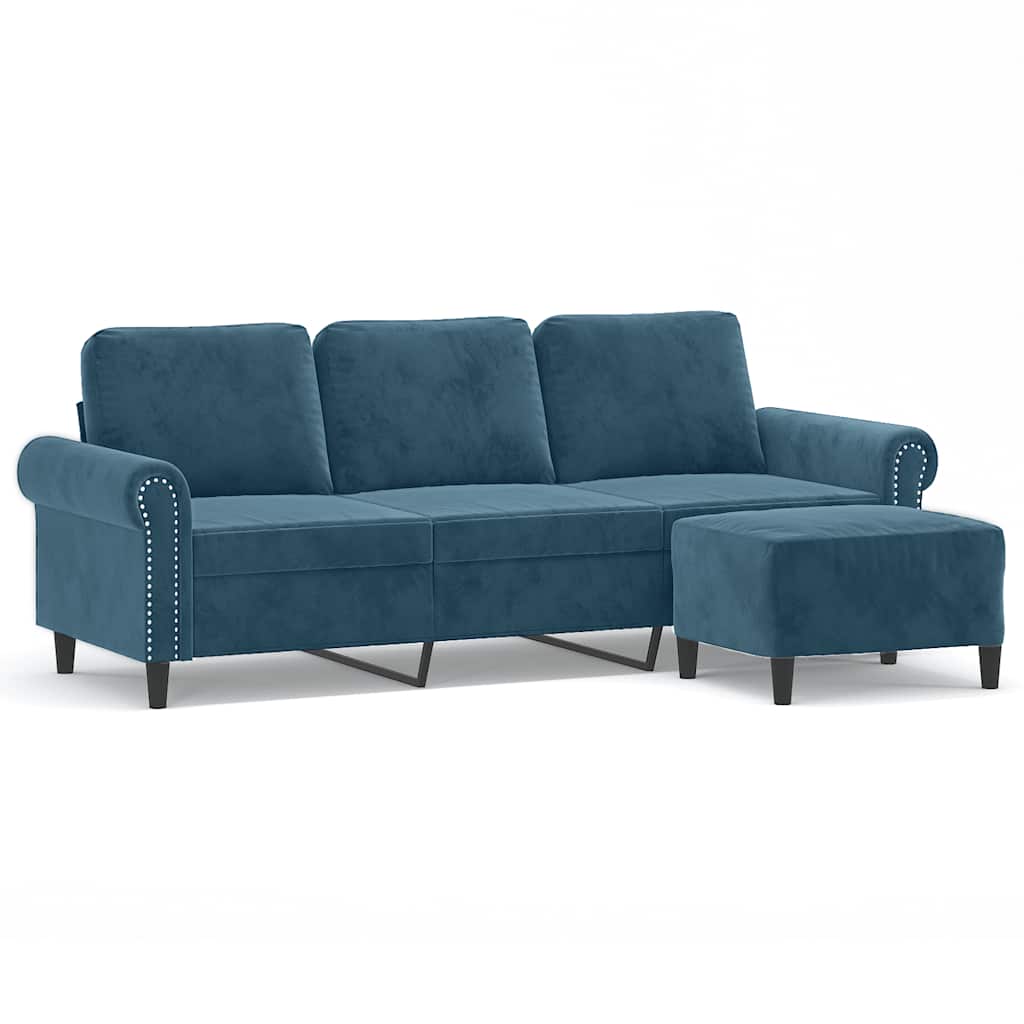Canapé à 3 places avec repose-pieds Bleu 180 cm Velours - XIOS