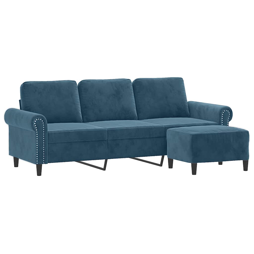 Canapé à 3 places avec repose-pieds Bleu 180 cm Velours - XIOS