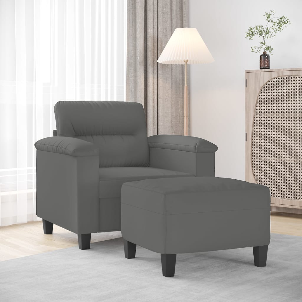 Fauteuil avec repose-pied Gris foncé 60 cm Tissu microfibre - XIOS