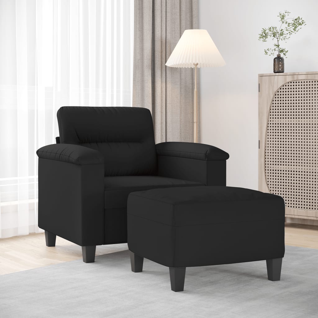Fauteuil avec repose-pied Noir 60 cm Tissu microfibre - XIOS
