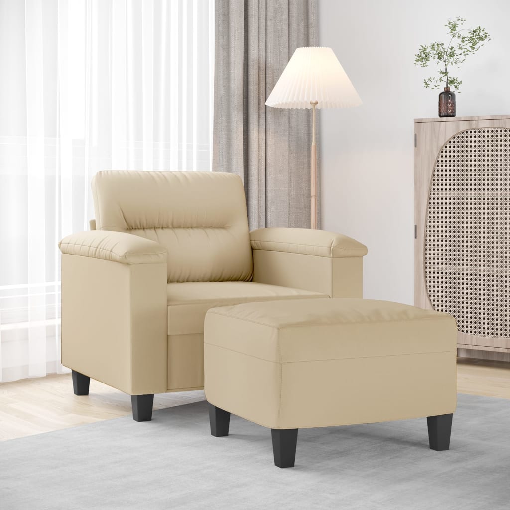 Fauteuil avec repose-pied Crème 60 cm Tissu microfibre - XIOS