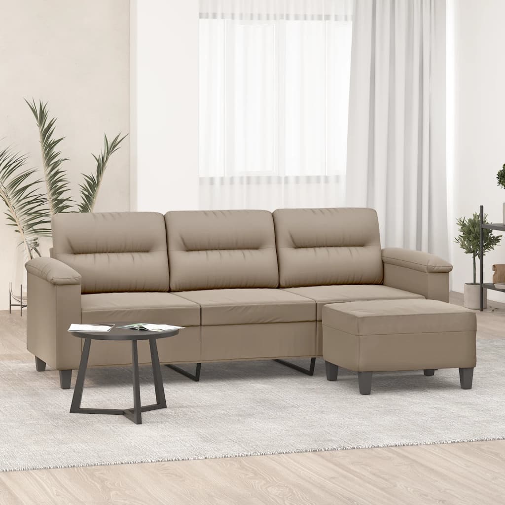 Canapé 3 places avec repose-pieds Taupe 180 cm Tissu microfibre