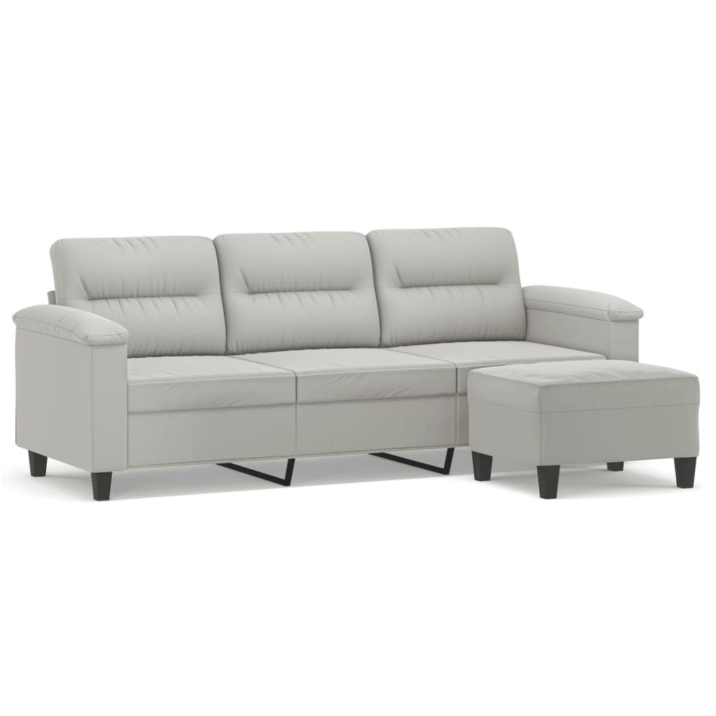 Canapé 3 places repose-pieds Gris clair 180 cm Tissu microfibre