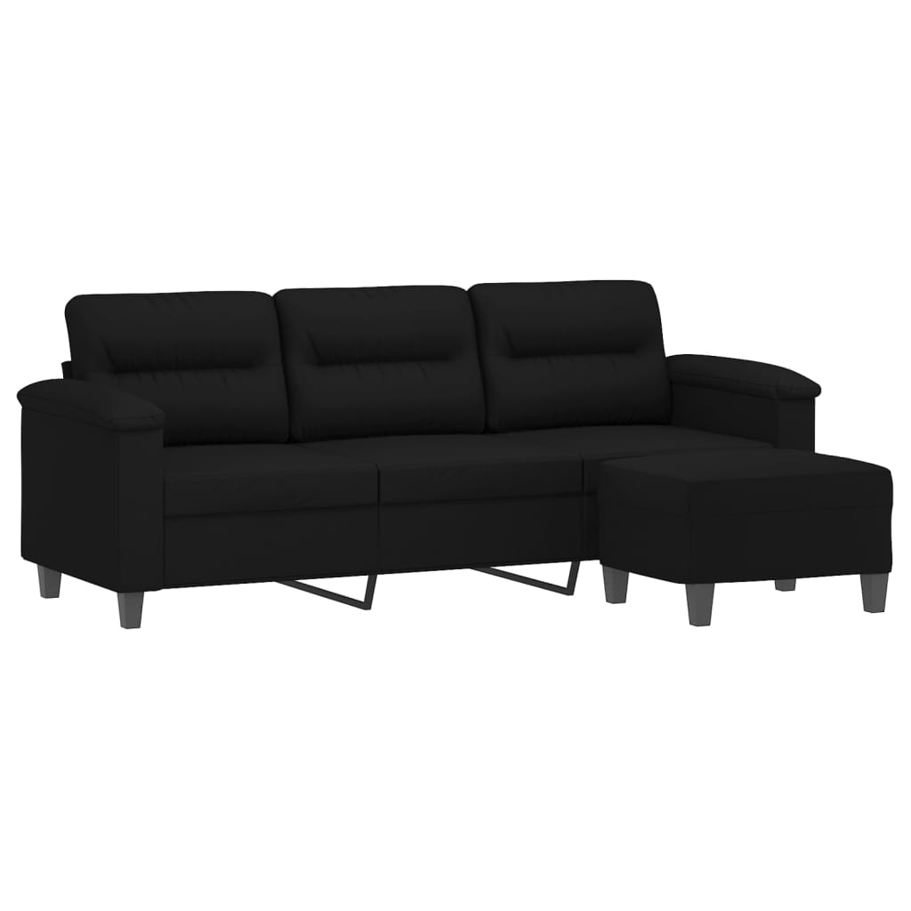 Canapé 3 places avec repose-pieds Noir 180 cm Tissu microfibre