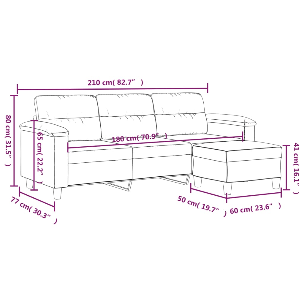 Canapé 3 places avec repose-pieds Noir 180 cm Tissu microfibre - XIOS