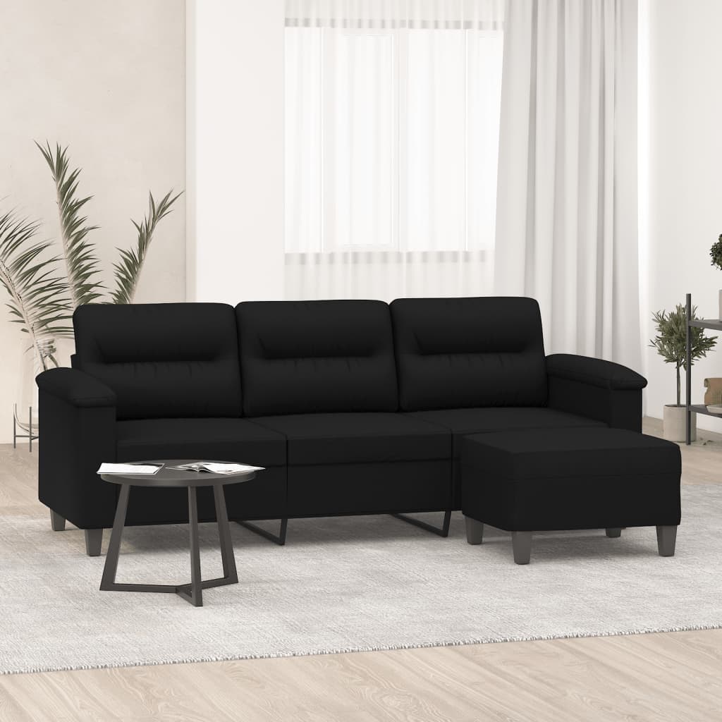 Canapé 3 places avec repose-pieds Noir 180 cm Tissu microfibre - XIOS