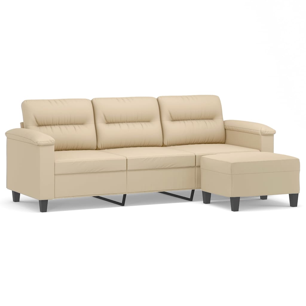Canapé 3 places avec repose-pieds Crème 180 cm Tissu microfibre - XIOS