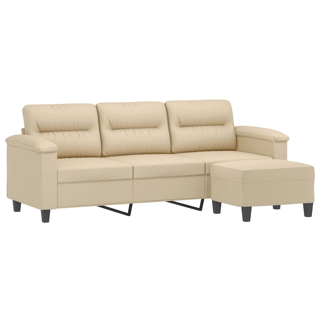 Canapé 3 places avec repose-pieds Crème 180 cm Tissu microfibre