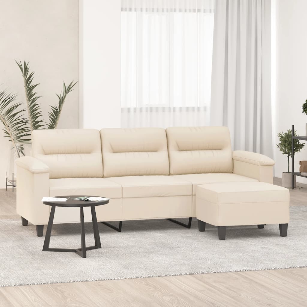 Canapé 3 places avec repose-pieds Beige 180 cm Tissu microfibre - XIOS
