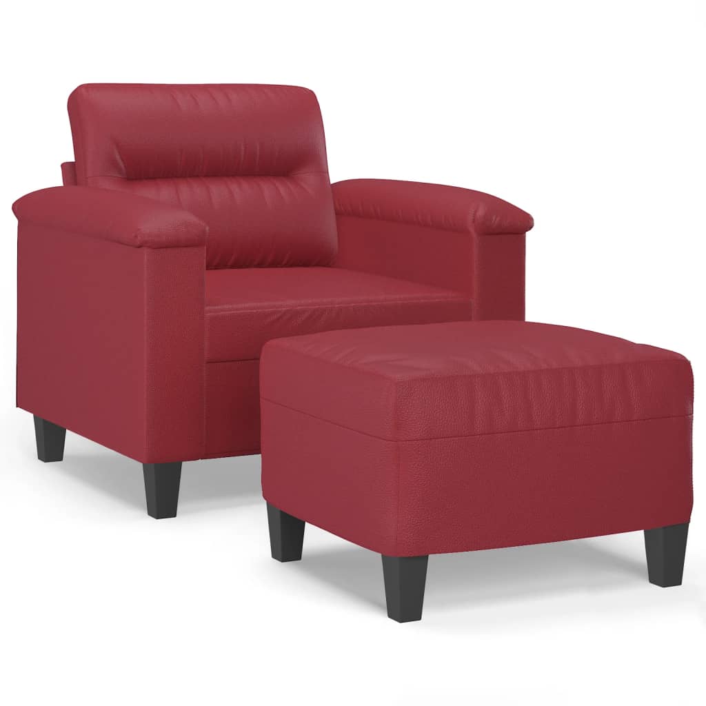 Fauteuil avec repose-pied Rouge bordeaux 60 cm Similicuir - XIOS
