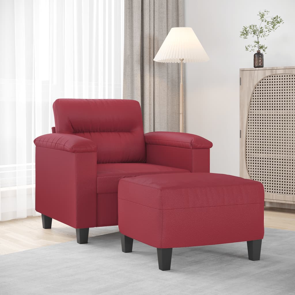 Fauteuil avec repose-pied Rouge bordeaux 60 cm Similicuir - XIOS