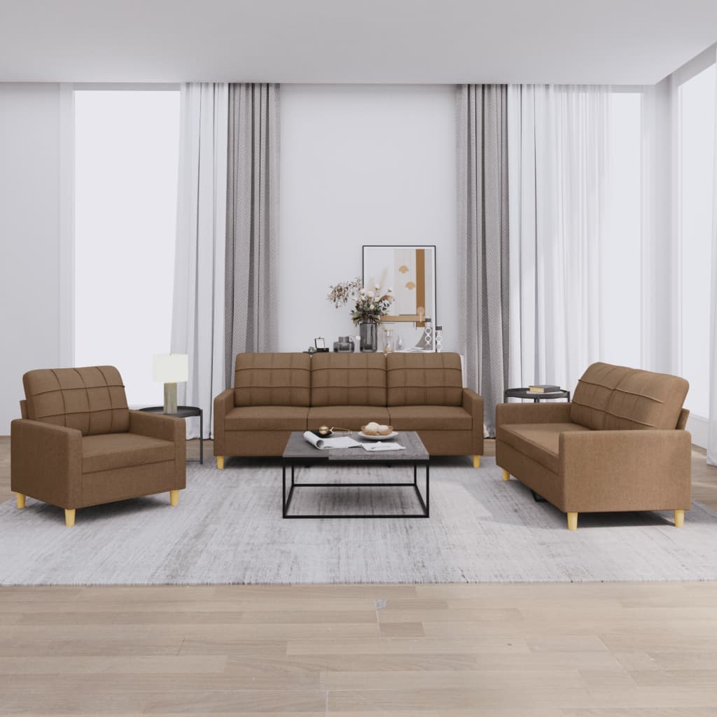 Ensemble de canapés 3 pcs avec coussins Marron Tissu - XIOS