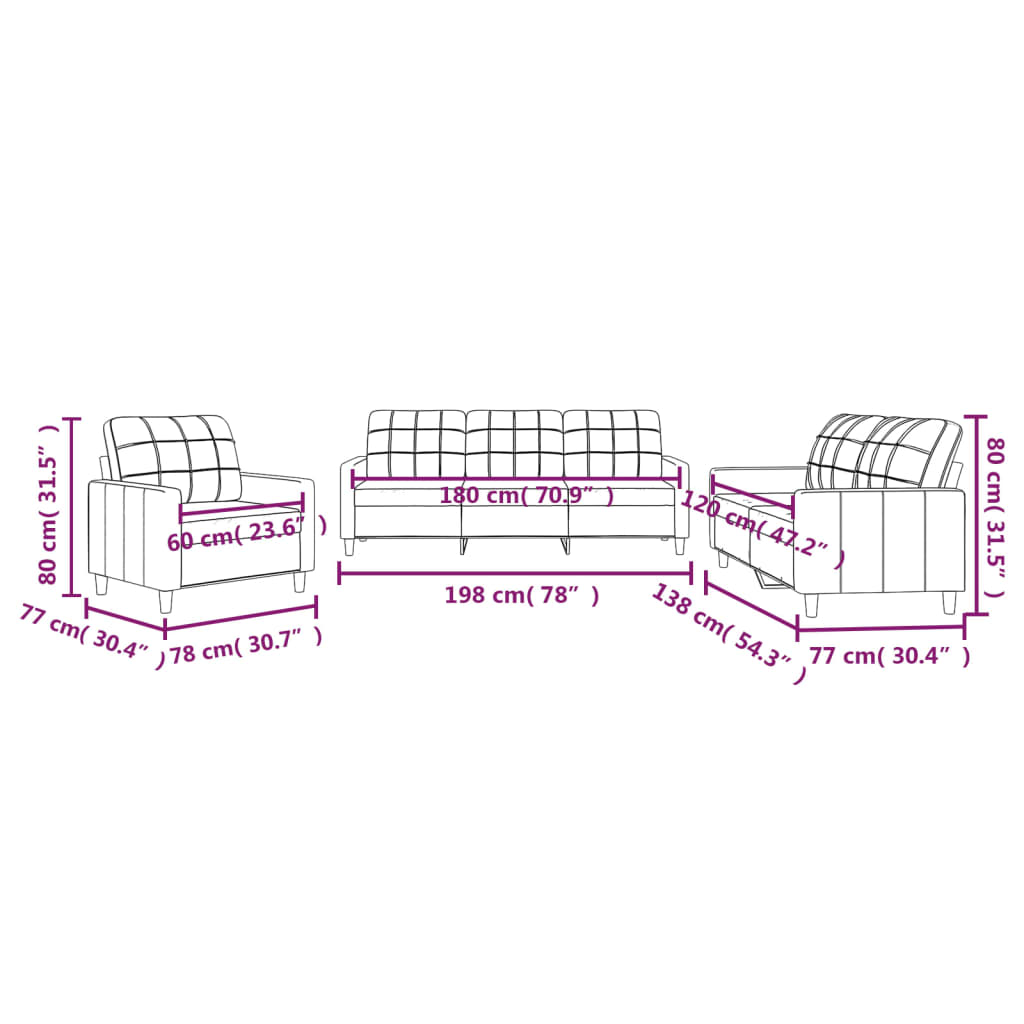 Ensemble de canapés 3 pcs avec coussins Noir Tissu - XIOS