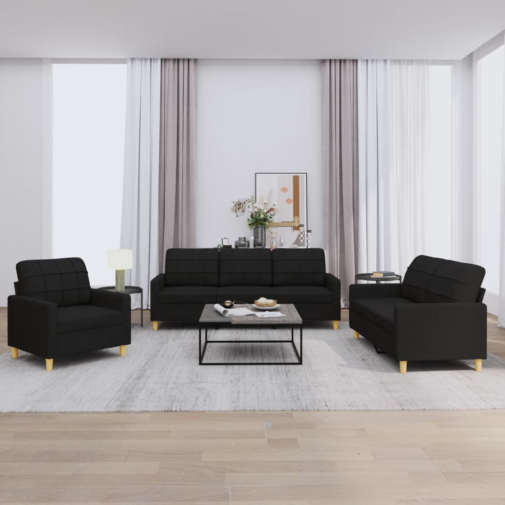 Ensemble de canapés 3 pcs avec coussins Noir Tissu - XIOS
