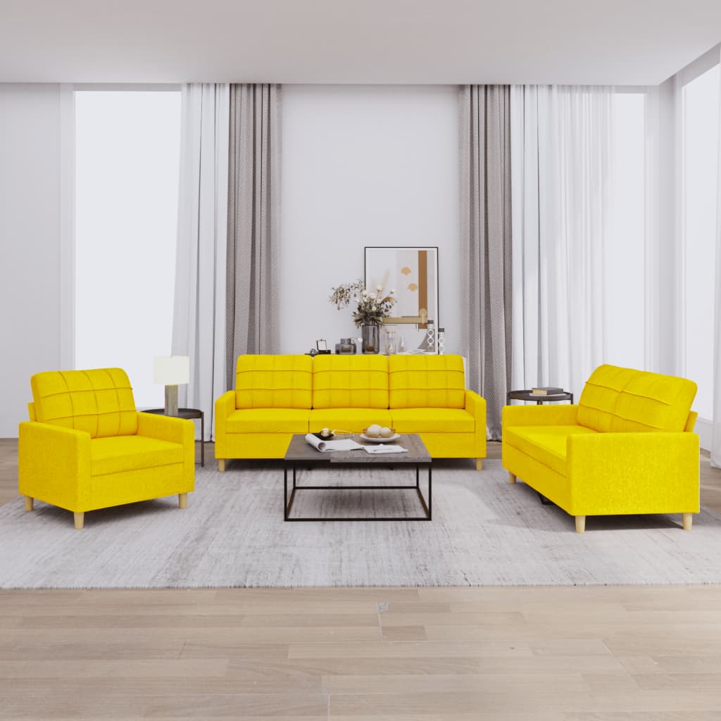 Ensemble de canapés 3 pcs avec coussins Jaune clair Tissu