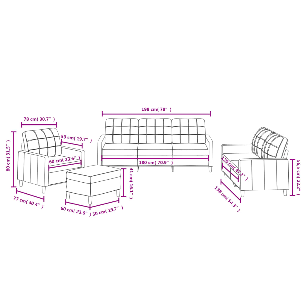 Ensemble de canapés 4 pcs avec coussins Marron Tissu - XIOS