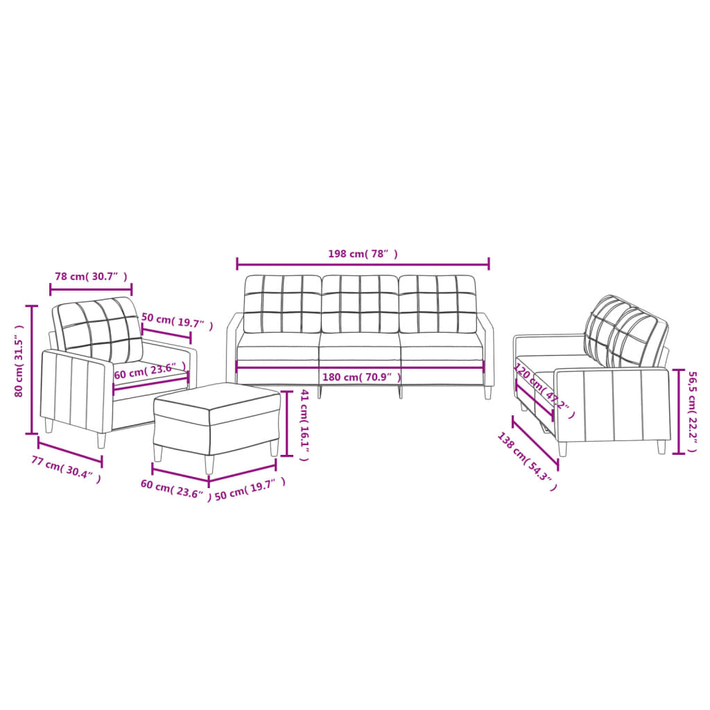 Ensemble de canapés 4 pcs avec coussins Rouge bordeaux Tissu