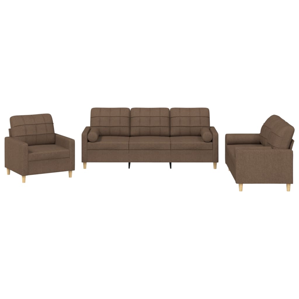 Ensemble de canapés 3 pcs avec coussins marron tissu - XIOS