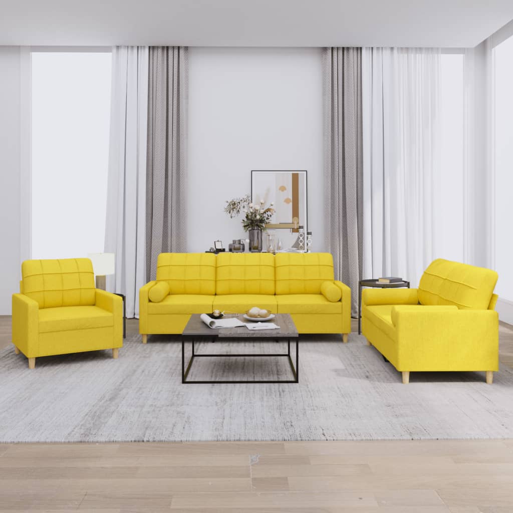 Ensemble de canapés 3 pcs avec coussins jaune clair tissu - XIOS