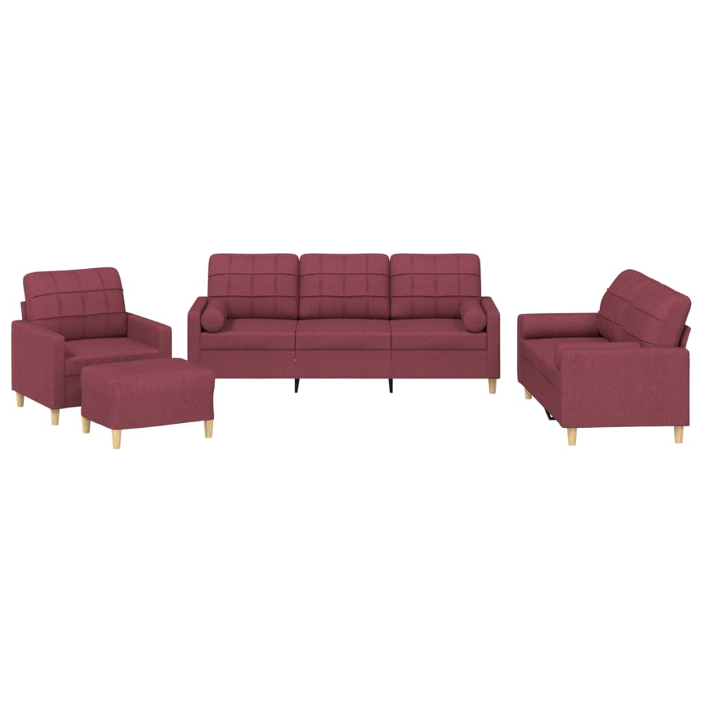 Ensemble de canapés 4 pcs avec coussins rouge bordeaux tissu