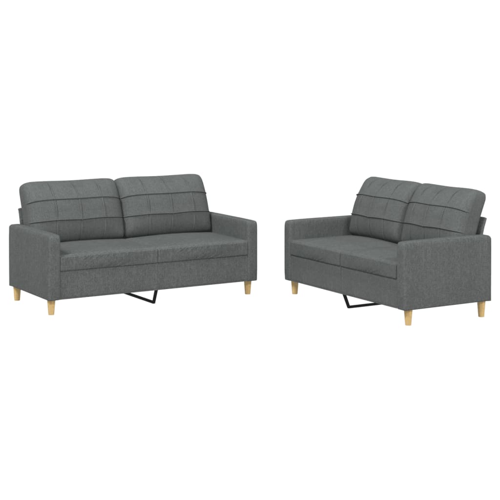 Ensemble de canapés 2 pcs avec coussins Gris foncé Tissu - XIOS