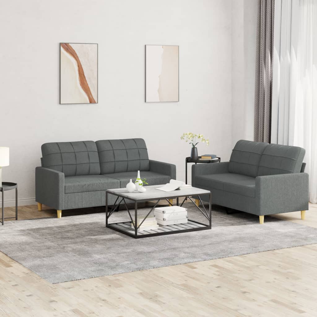 Ensemble de canapés 2 pcs avec coussins Gris foncé Tissu - XIOS
