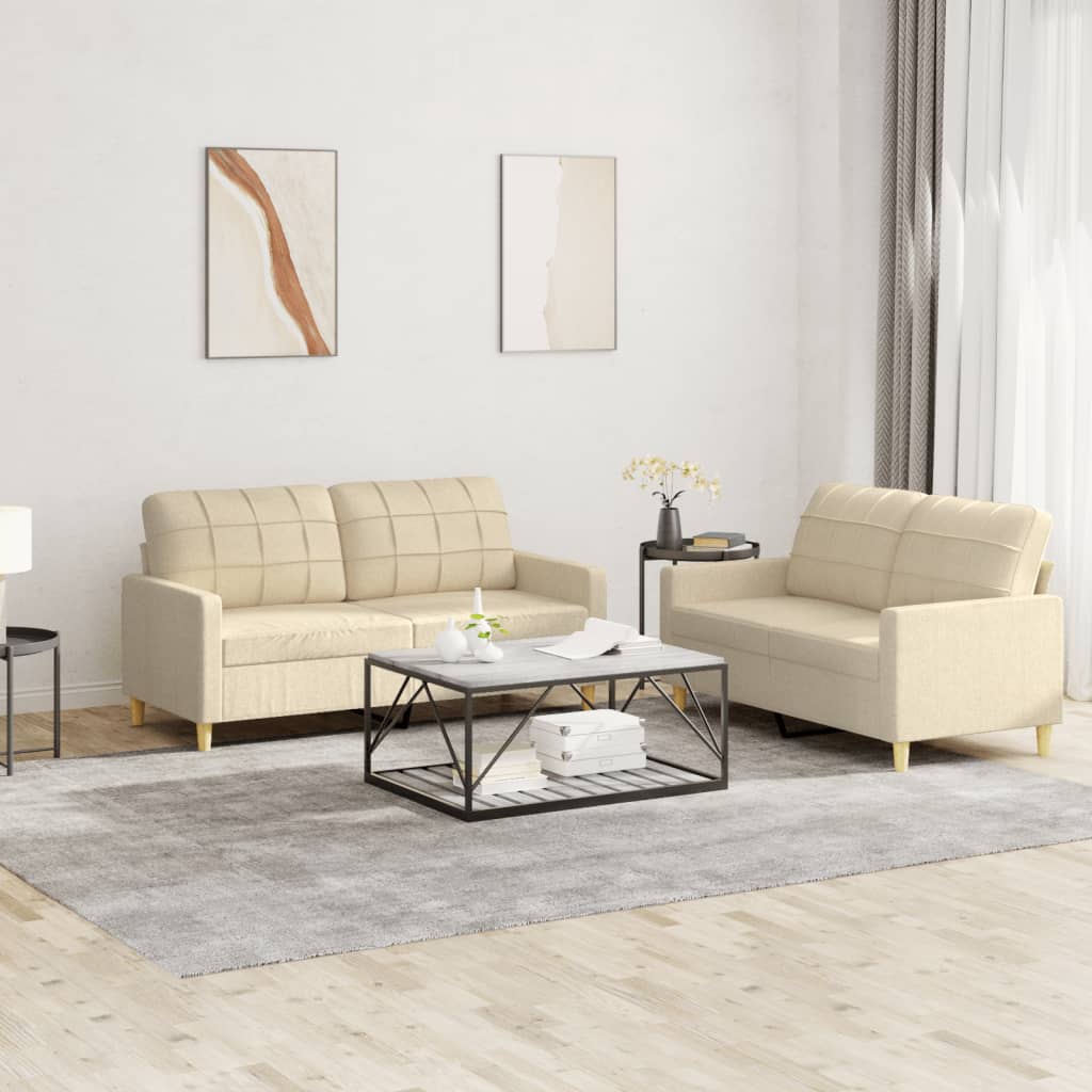 Ensemble de canapés 2 pcs avec coussins Crème Tissu - XIOS