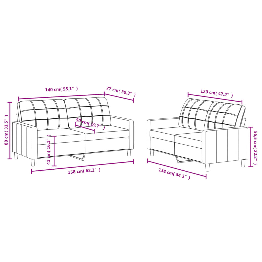 Ensemble de canapés 2 pcs avec coussins Noir Tissu - XIOS
