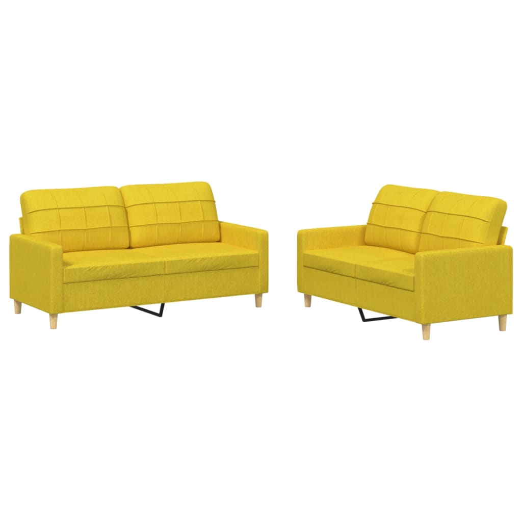 Ensemble de canapés 2 pcs avec coussins Jaune clair Tissu - XIOS