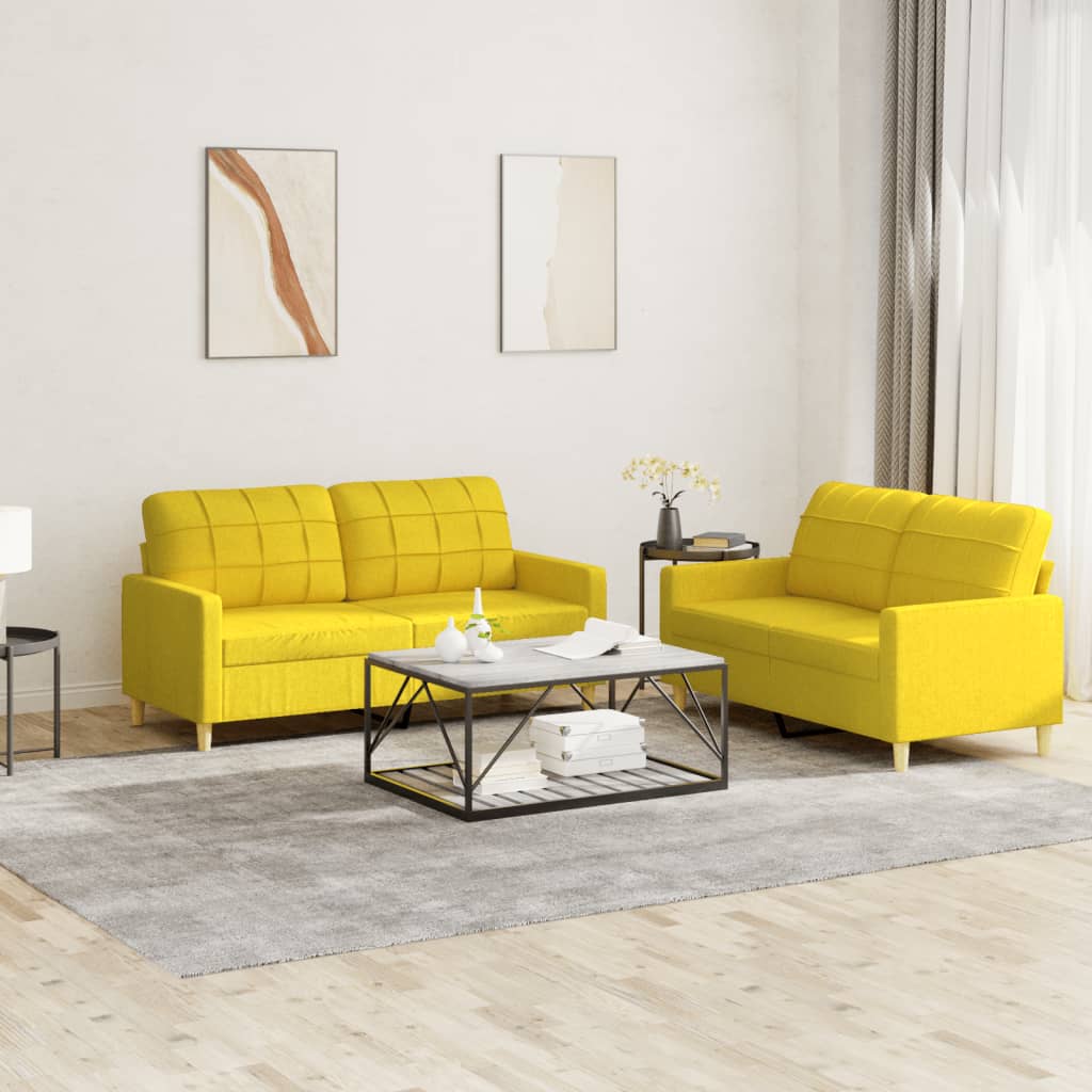 Ensemble de canapés 2 pcs avec coussins Jaune clair Tissu - XIOS